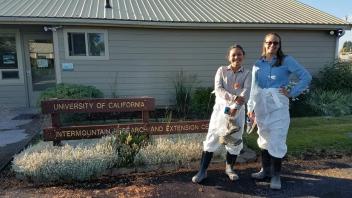 9 - Saarah and Priscilla dressed in boots and white jumpers to go sampling b/c the field team in Tulelake forgot to turn off the irrigation that morning.